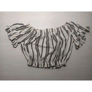 Paradise USA Women's Black/White Striped Off-Shoulder Cropped Top Size L Lace